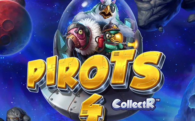 Pirots 4 pokie banner with parrots inside a space egg