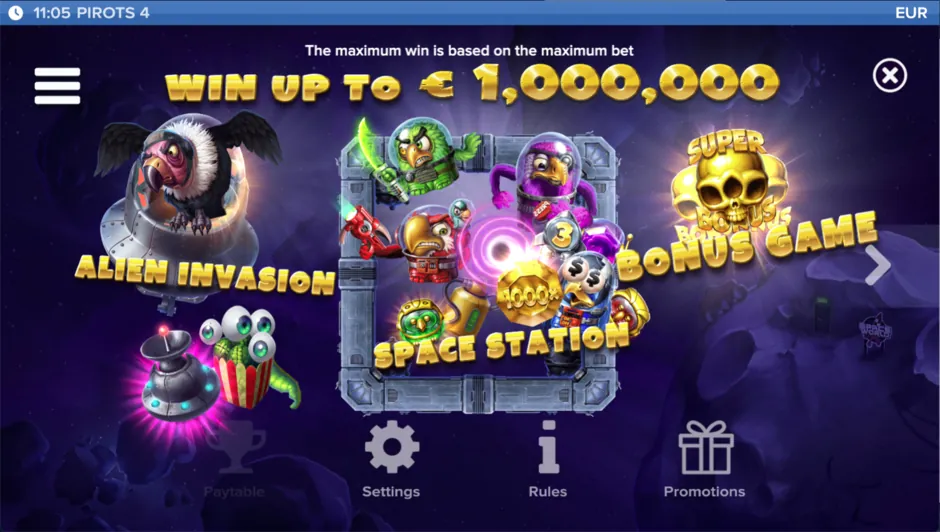 Pirots 4 rules overview with multipliers, the parrots and the bonus game