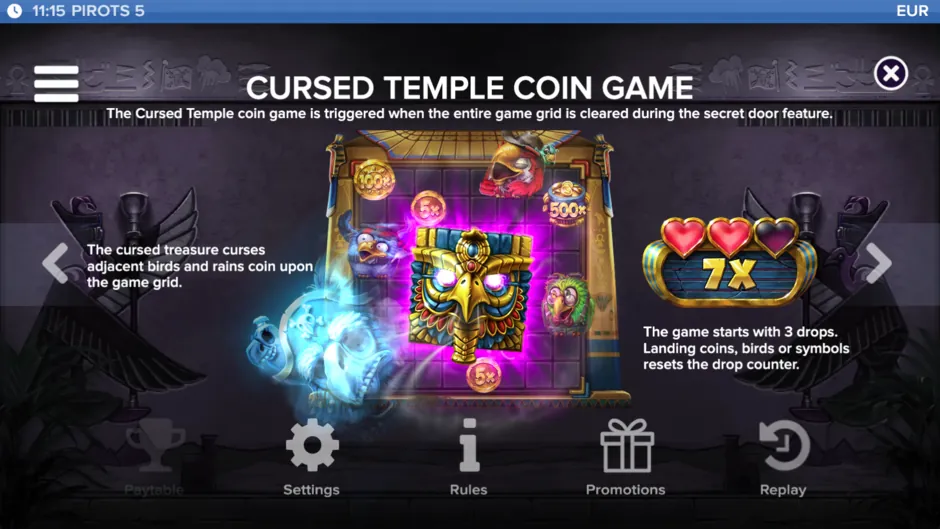 Pirots 5 Cursed Temple coin game rules with the cursed treasure