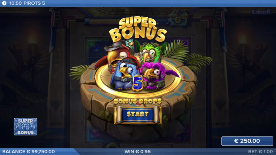 Pirots 5 Super Bonus screen in the temple