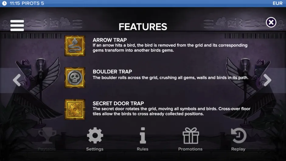 Pirots 5 rules for the arrow trap, boulder trap and secret door trap